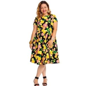 EVA ROSE Citrus Print Fit and Flare Dress